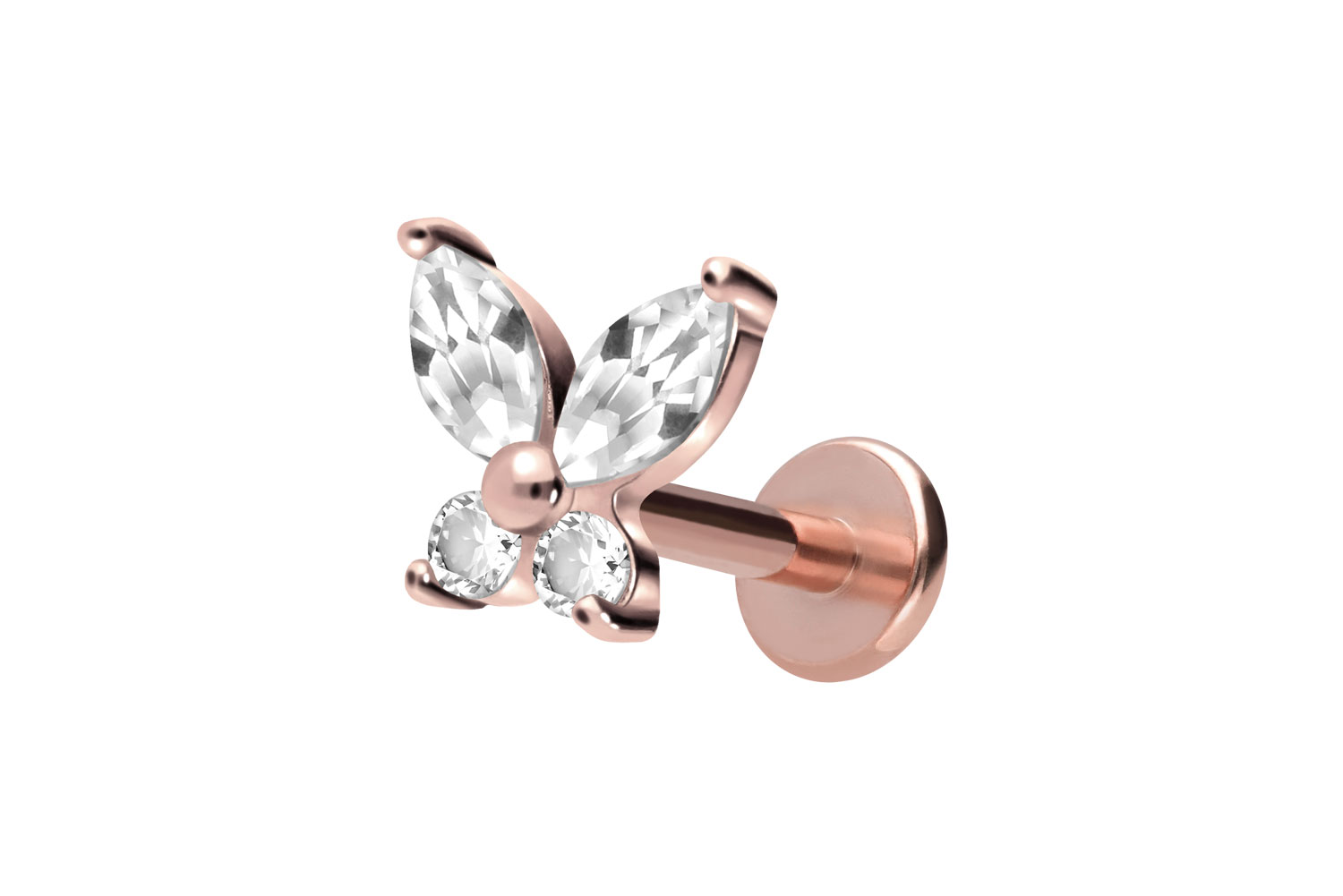 Titan Labret Piercing mit Innengewinde KRISTALLSCHMETTERLING